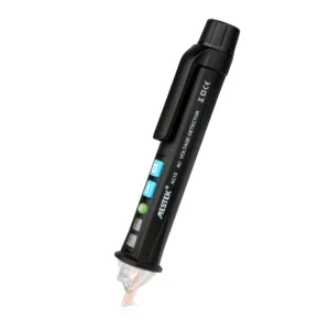 Voltage tester pen with dual voltage ranges and LED flashlight.