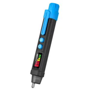 The AC50A AC voltage detector features a colorful display and bright LED flashlight for easy visibility in all conditions.
