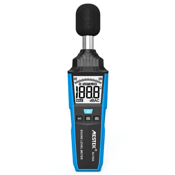 Sound level meter SL720A with a large backlit display, A&C weighting for accurate measurements.