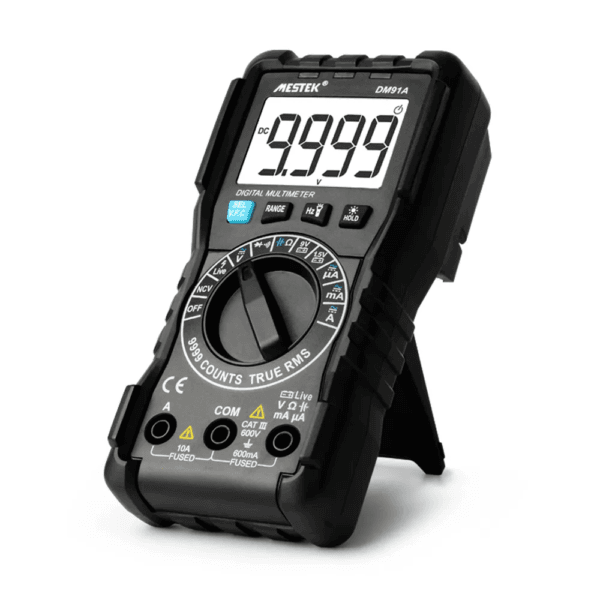 DM91A multimeter with manual and auto-ranging modes