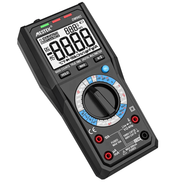 Professional multimeter with True-RMS and temperature measurement up to 1000°C.