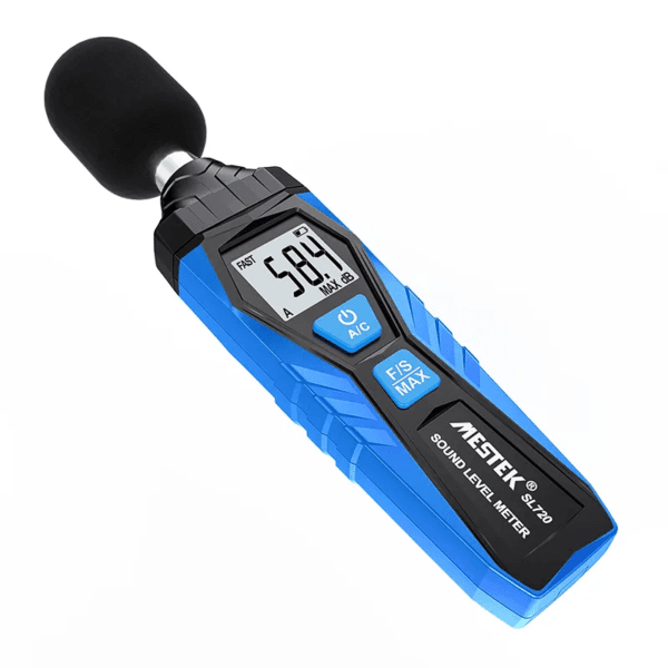 Sound level meter SL720 with dynamic feature switch and data hold functionality.