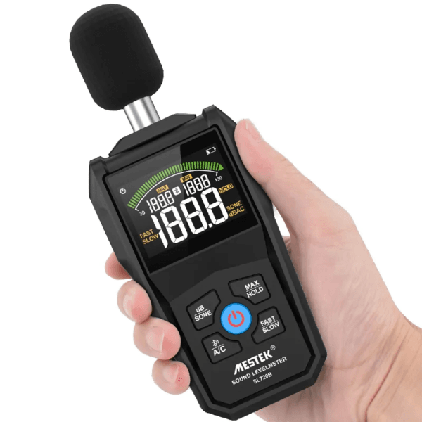 Sound level meter SL720B with capacitive microphone design for clear and precise sound detection.