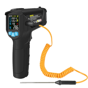 The IR02C infrared thermometer features a K-type probe for precise measurements of both ambient temperature and relative humidity.