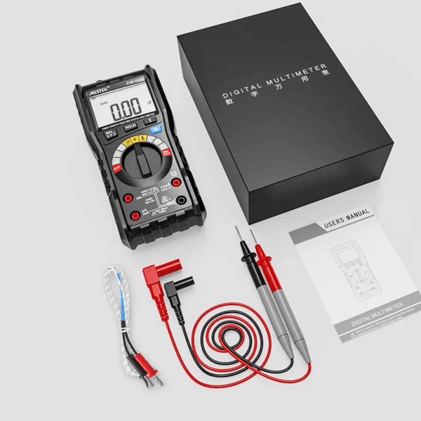 DM100B multimeter with high-resistance measurement and fuse warning