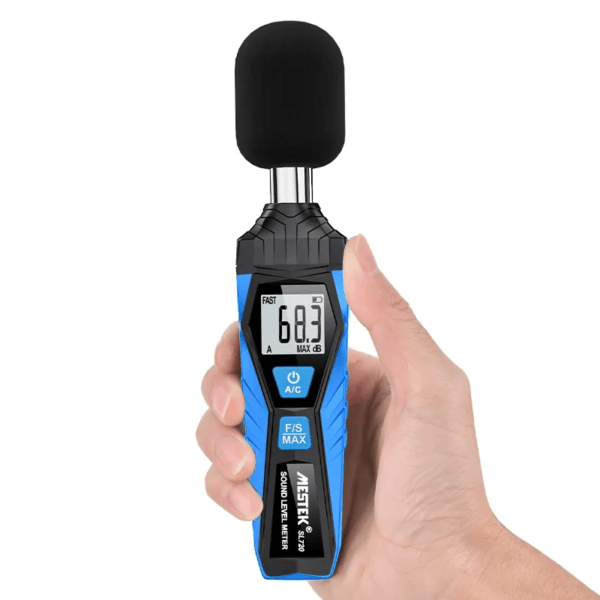 Sound level meter SL720 with measurement range from 30-130dB and ±2dB accuracy.