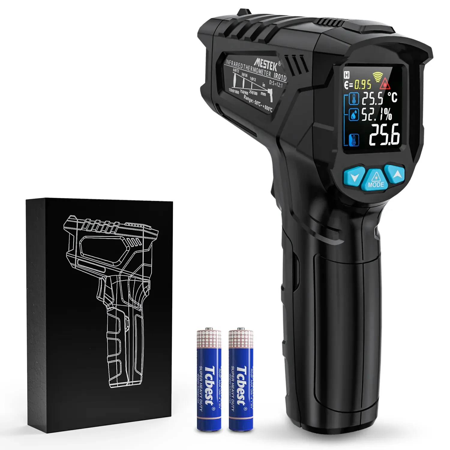 IR01D infrared thermometer with a data hold function and a handheld design for easy use in different settings.