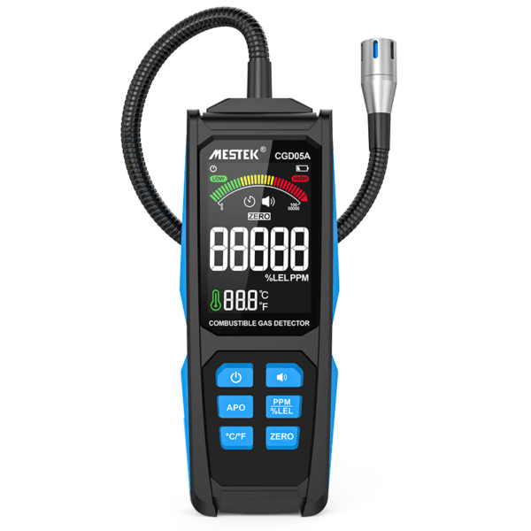CGD05A gas detector with colored digital and analog bar display showing real-time gas concentration