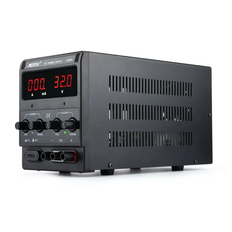 Side view of DC Power Supply DP305 emphasizing its compact structure and durable design