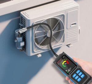 Mestek halogen leak detector HD01 is detecting air conditioning gas leakage