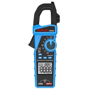 The picture shows a TRMS clamp meter that supports VFD function and K-type temperature test.
