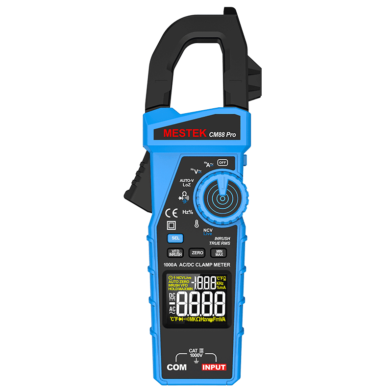The picture shows a DC clamp meter CM88 PRO with 1000A inrush current test capability.
