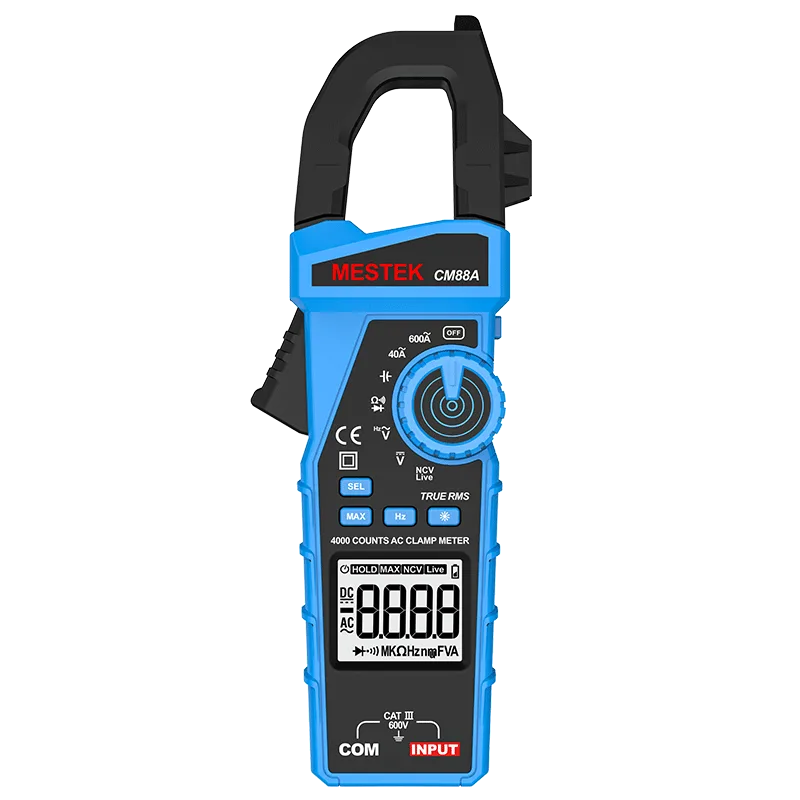 The picture shows a TRMS clamp meter with VFD function and overload indication