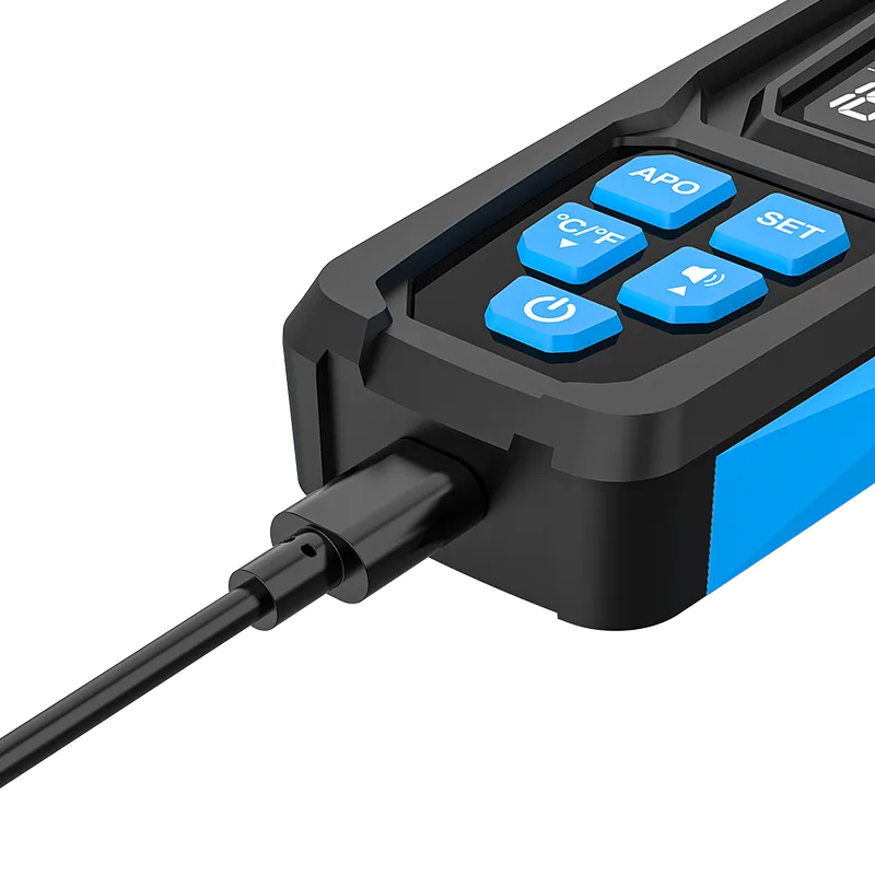 The image depicts the appearance of the Halogen Leak Detector HD02C with a rechargeable USB Type-C port.