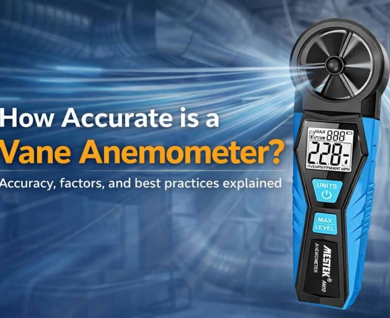The image illustrates the accuracy of a blade anemometer.