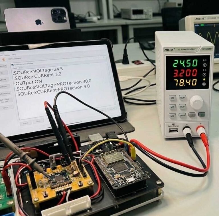 The image illustrates the application of programmable power supplies in real-world scenarios.