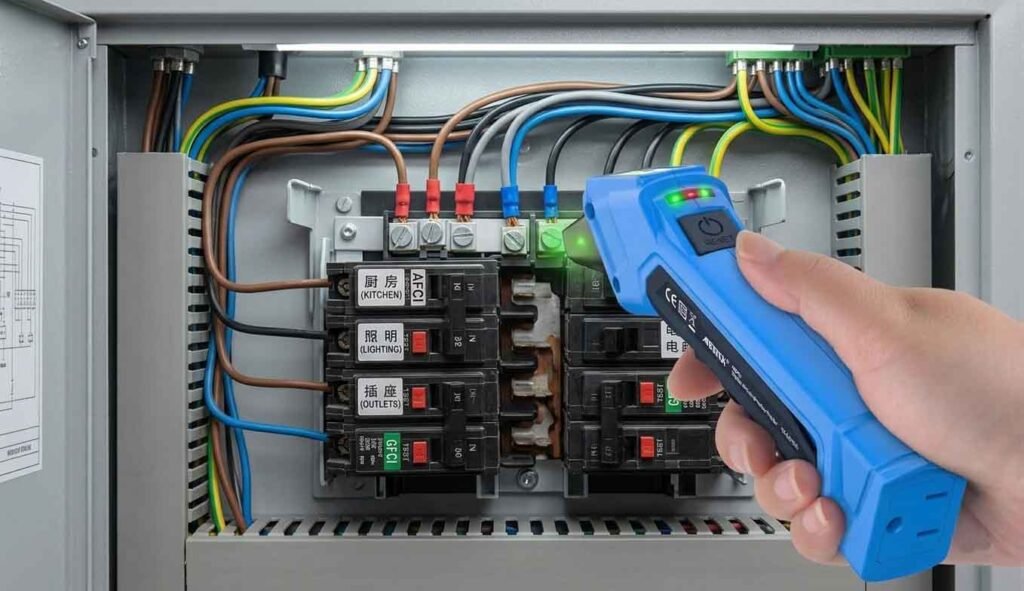 MESTEK circuit breaker finder is detecting the location of a short circuit in the circuit breaker.