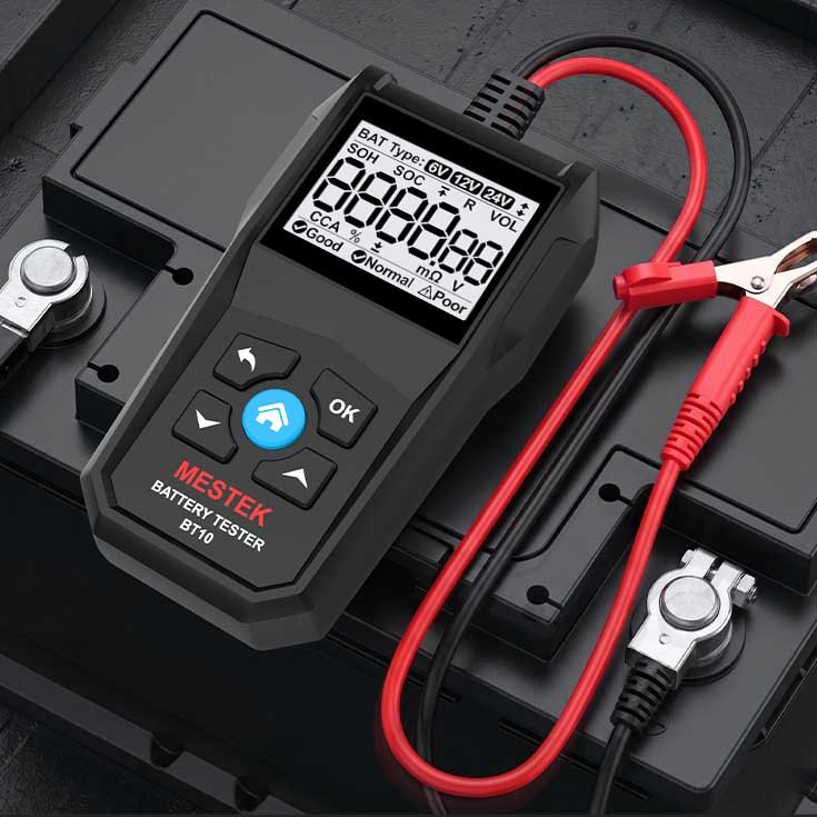 Automotive engineers are using the MESTEK BT10 battery tester to test 12V batteries in automobiles.