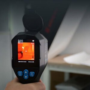 The image illustrates the use of a thermal camera for home circuit testing.