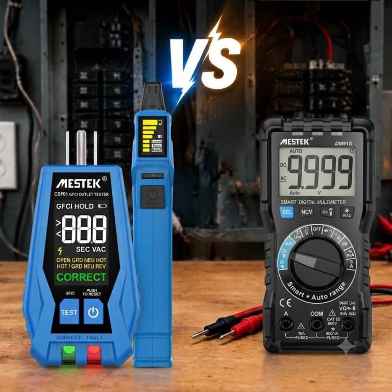 circuit breaker finder vs multimeter comparison showing tools for circuit locating and electrical measurement